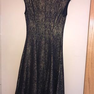 Navy Blue and Gold Fit and Flare Dress